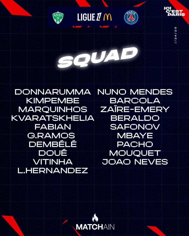 巴黎客戰(zhàn)圣埃蒂安名單：登貝萊、K77在列，阿什拉夫、李剛?cè)嗜毕? > </a>
                        <div   id=